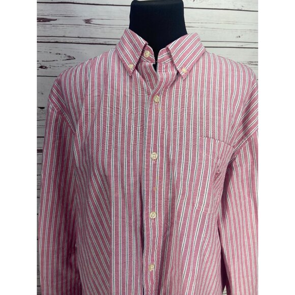 Chaps Mens Button‎ Down Stretch Oxford Long Sleeve Pink Striped Shirt XXL - Picture 4 of 9